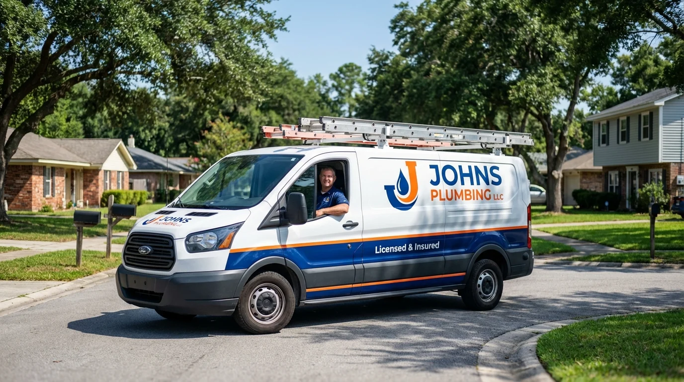 Johns Plumbing LLC service van in Woodhaven, NY