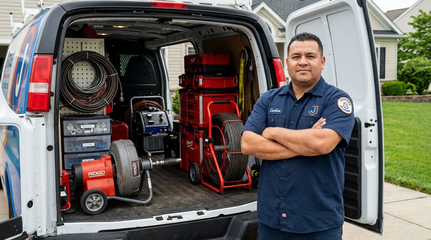 Professional drain cleaning equipment and Johns Plumbing LLC plumber in Woodhaven