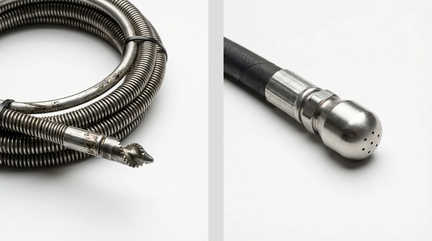 Drain snake cable and hydro jetting nozzle used for drain cleaning in Woodhaven, NY