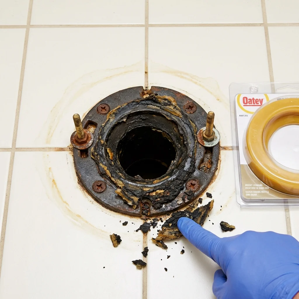 Failed wax ring showing water seepage at the base of a toilet in a Woodhaven, NY home