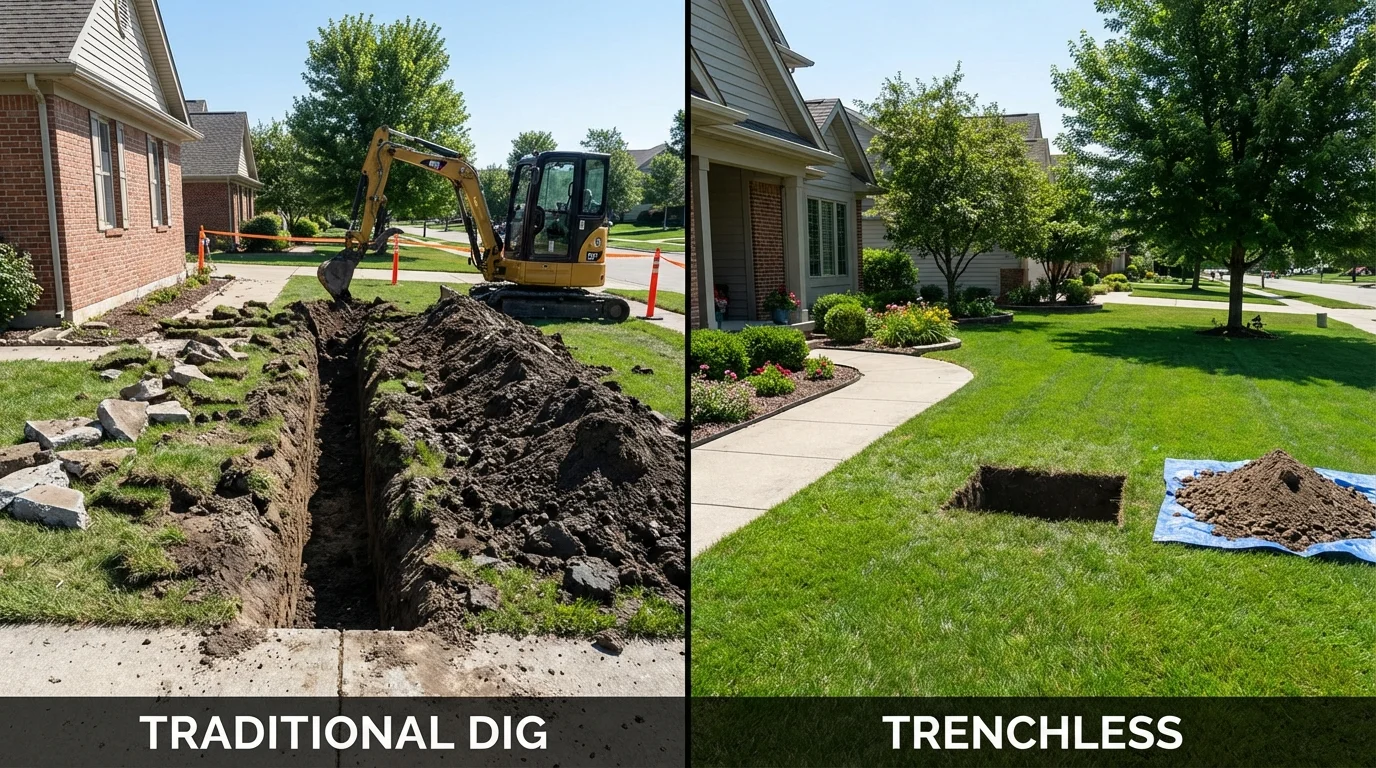 Trenchless sewer repair with minimal yard damage versus traditional excavation in Woodhaven, NY